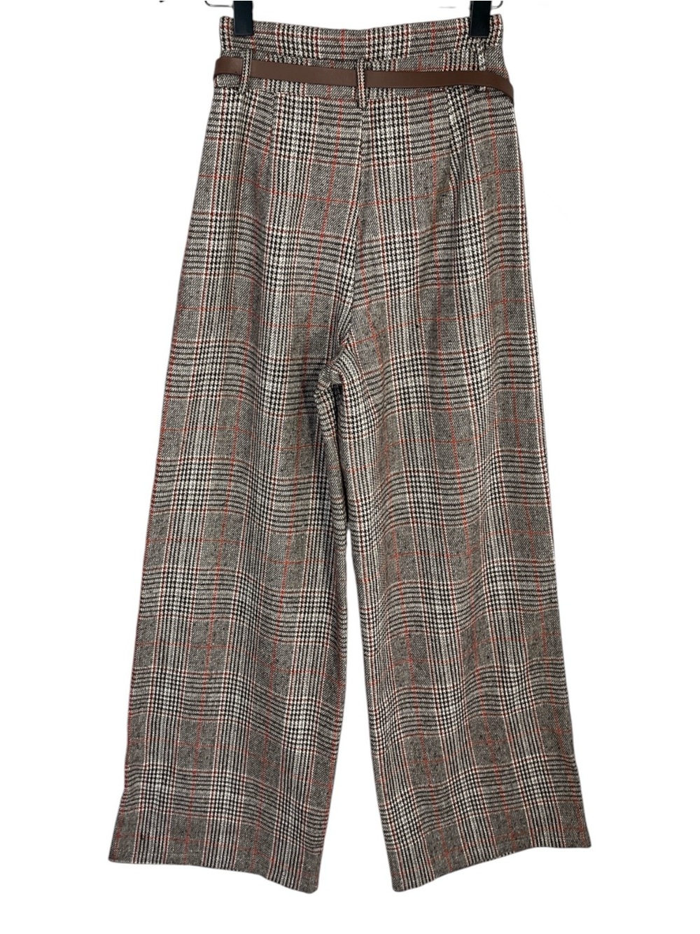 NWT Commense Belted Plaid High-Waisted Pants in Brown Size XS - Picture 7 of 9
